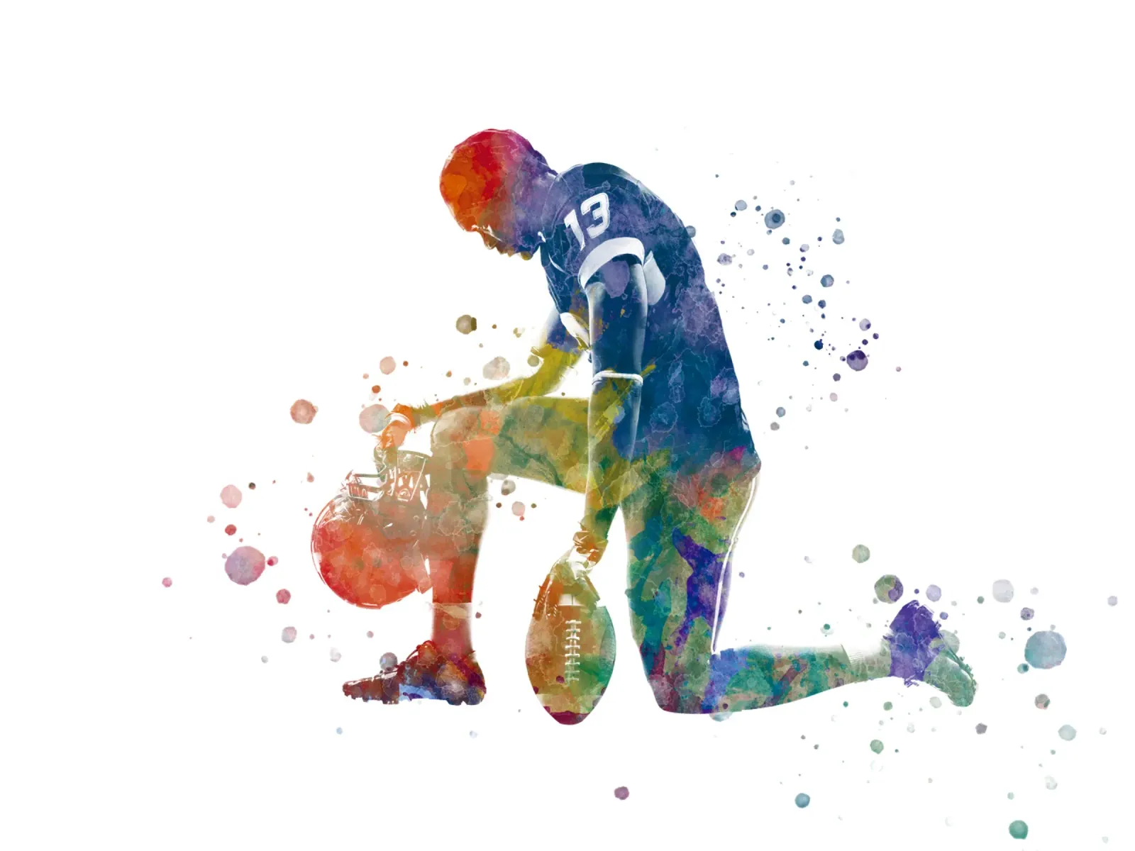 Giocatore di football americano in acquerello poster con telaio in alluminio da ⚽ Sports Pulse