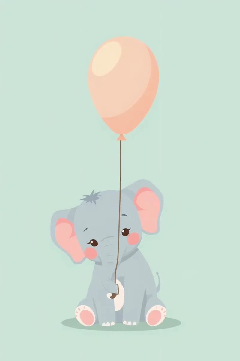 Elefante dei cartoni animati con in mano un palloncino alla pesca poster da DesignDoodle