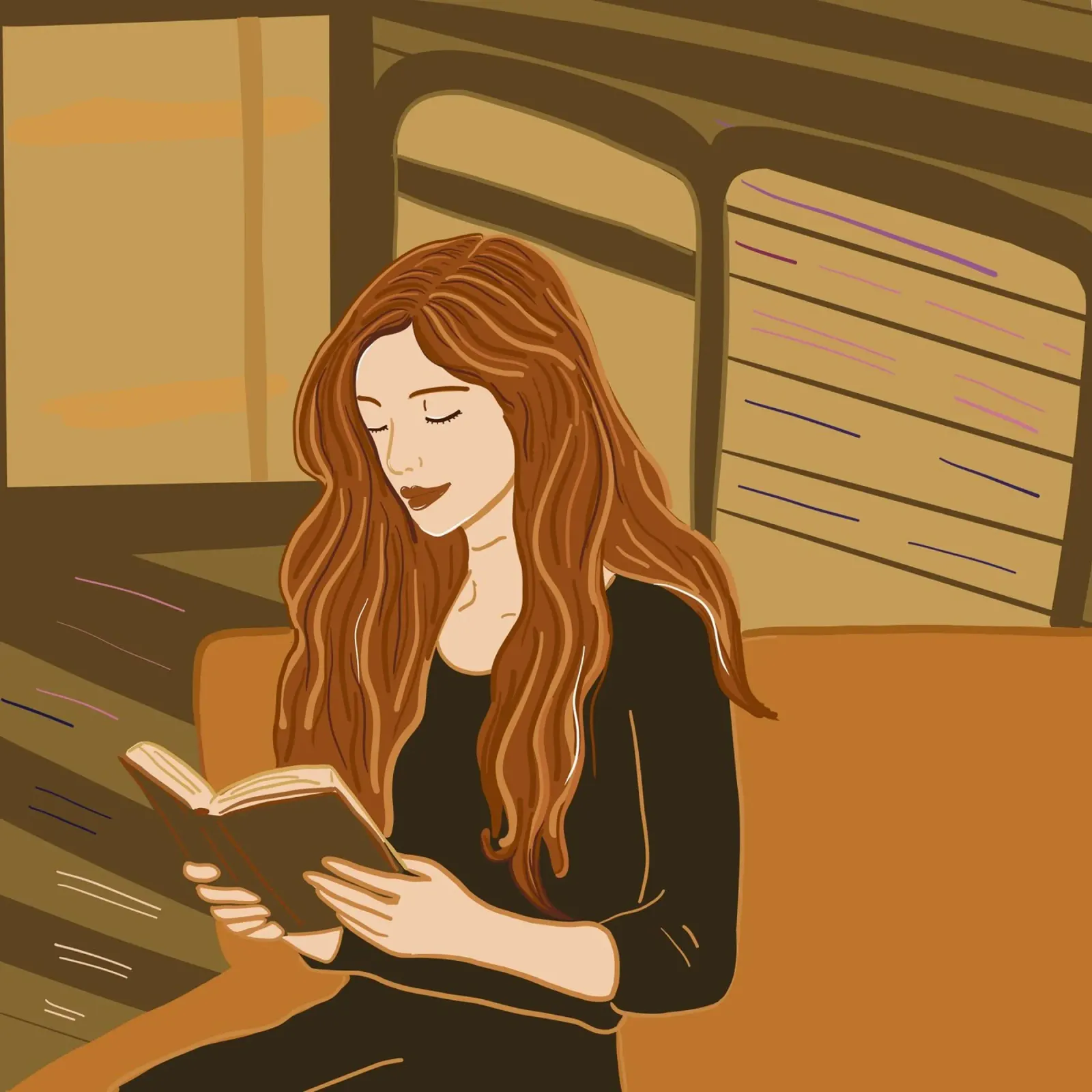 Donna che legge un libro poster con telaio in legno da gulsengunel