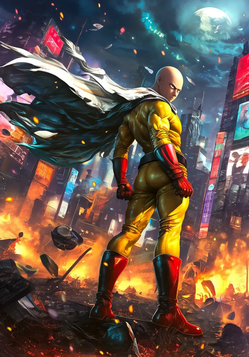 Saitama One Punch Man tela con Cornice a cassetta da Fleur de Lys