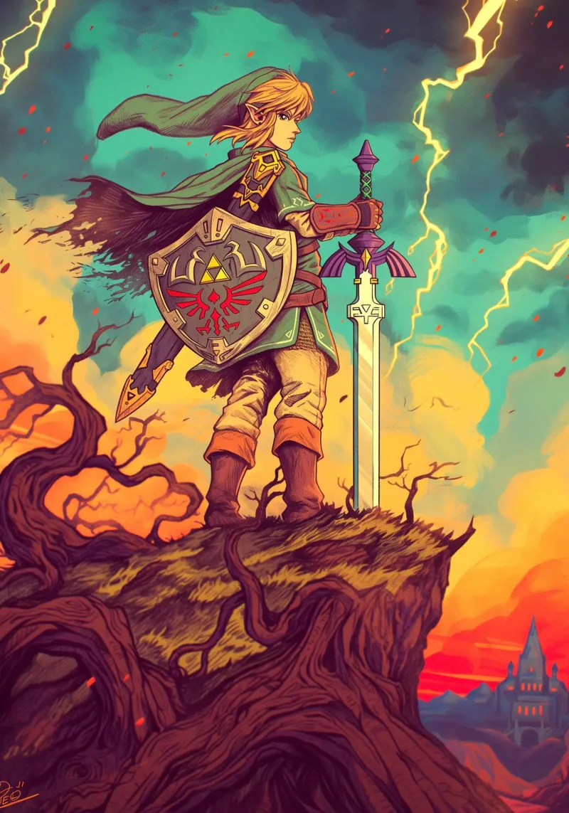 Link La leggenda di Zelda poster con telaio in plastica da Fleur de Lys