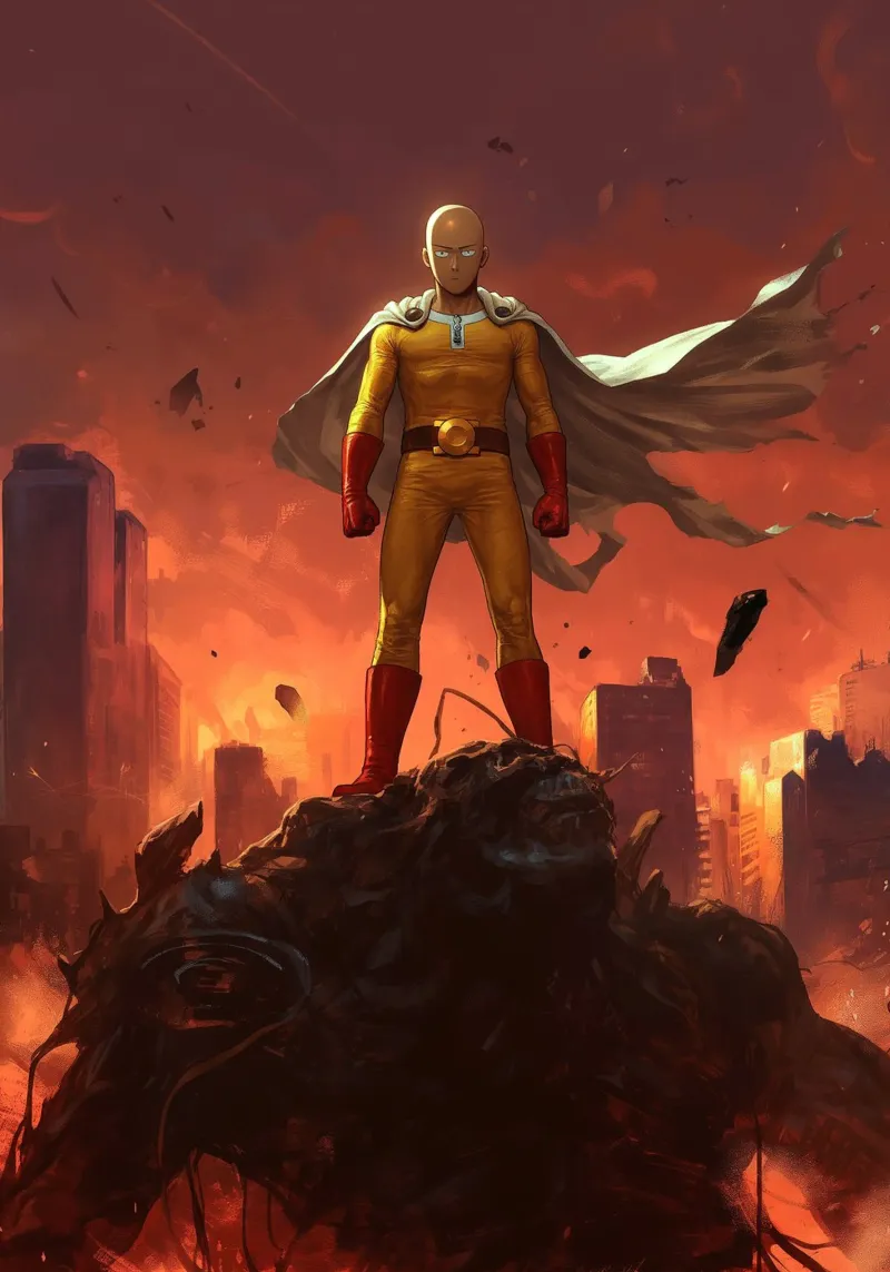 Saitama One Punch Man poster con telaio in legno da Fleur de Lys