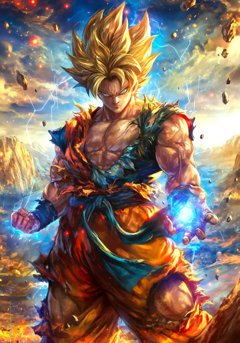 Super Saiyan Son Goku Dragon Ball DBZ poster con telaio in alluminio da Stellar Creative