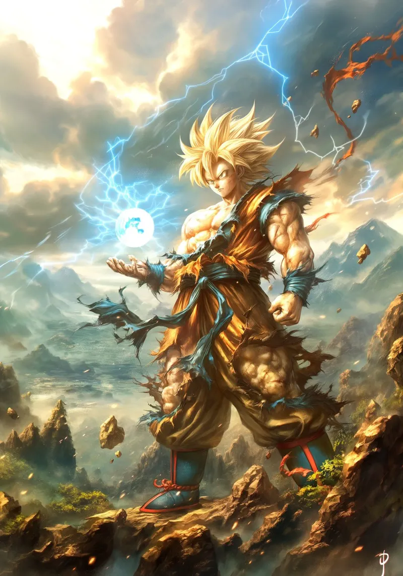 Super Saiyan Son Goku Dragon Ball DBZ poster con telaio in alluminio da Stellar Creative