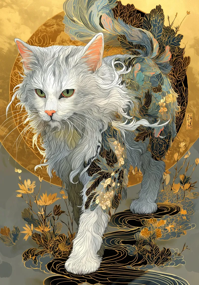 Gatto Ukiyo-e poster con telaio in legno da Fleur de Lys
