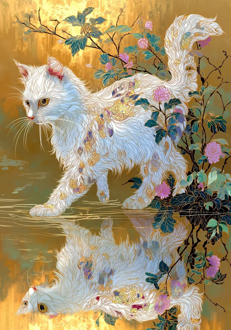 Gatto Ukiyo-e poster con telaio in legno da Fleur de Lys