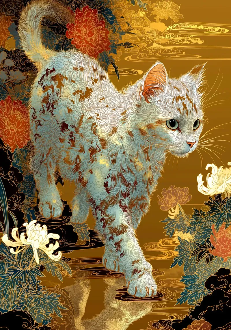 Gatto Ukiyo-e poster con telaio in plastica da Stellar Creative
