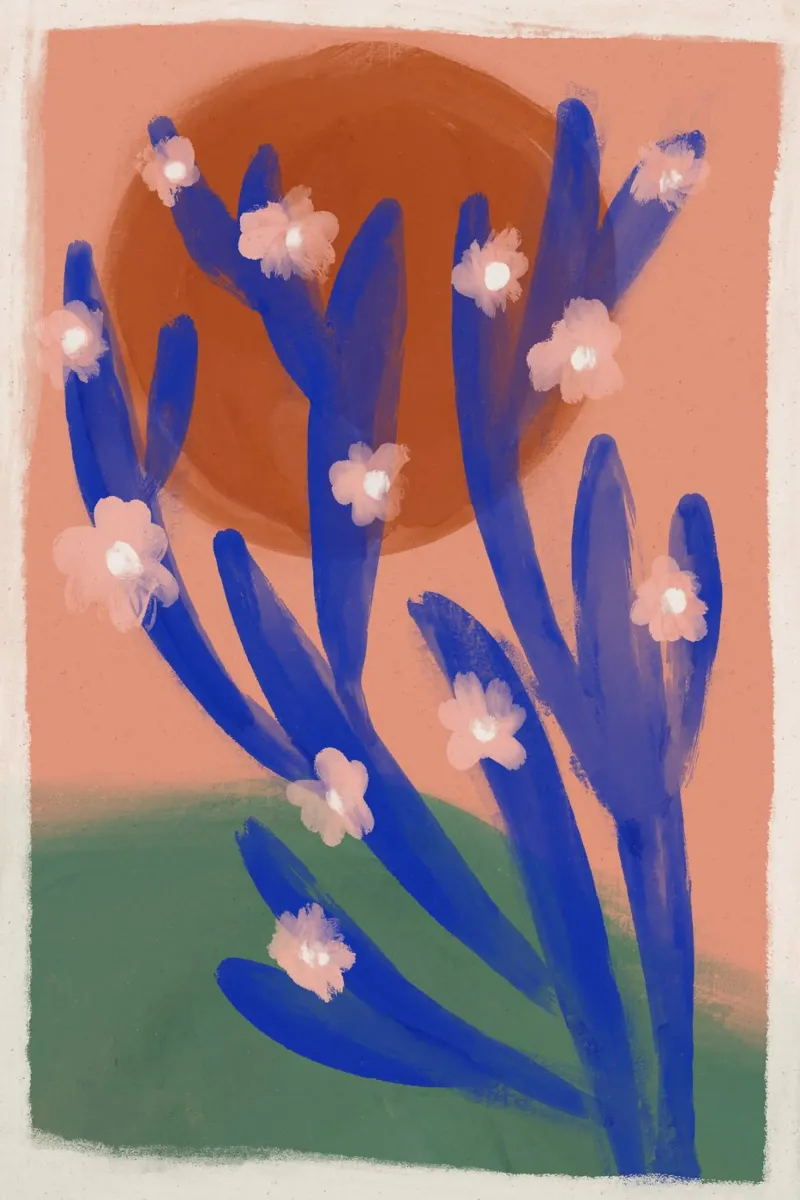 Blue Desert Cactus poster con telaio in plastica da treechild