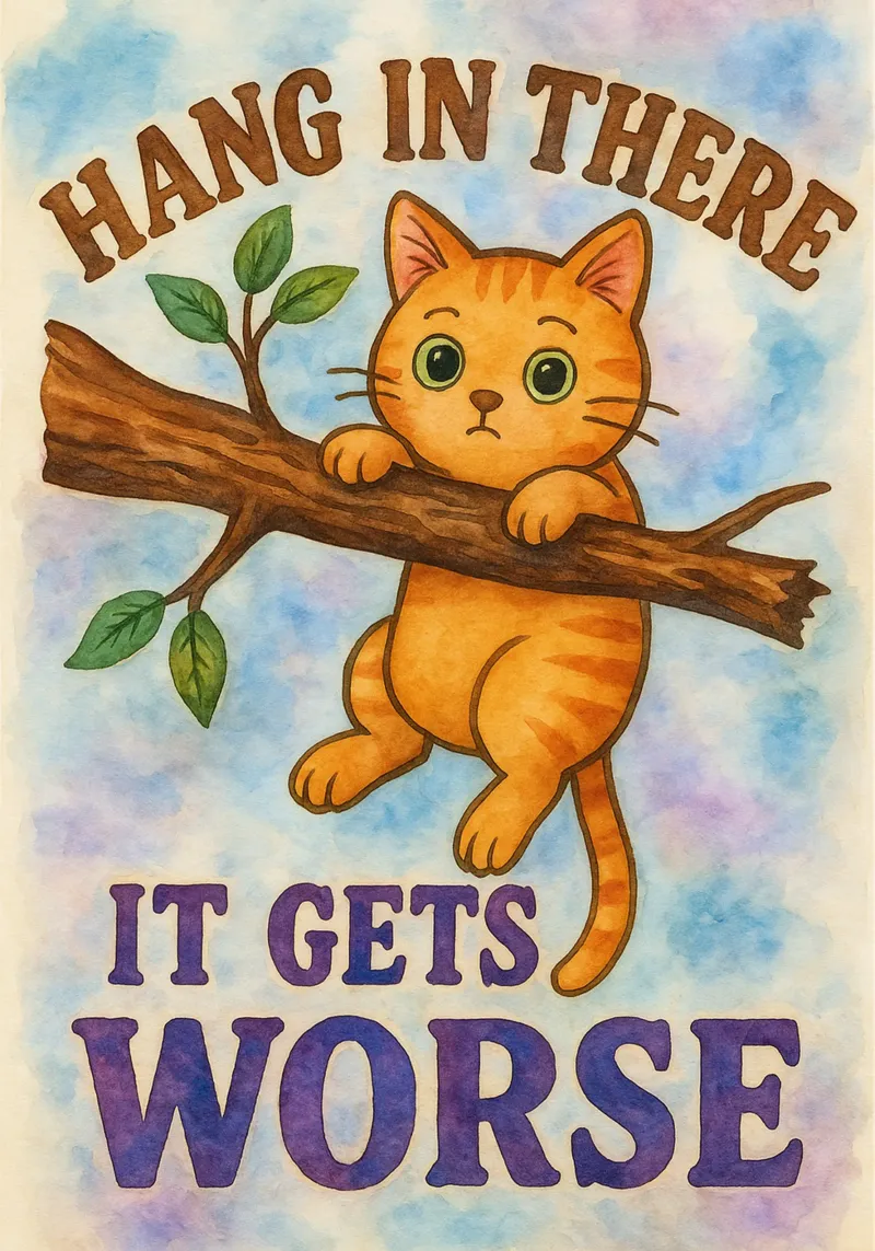 hang in there it get worse canvas with Floater frame by wadasx