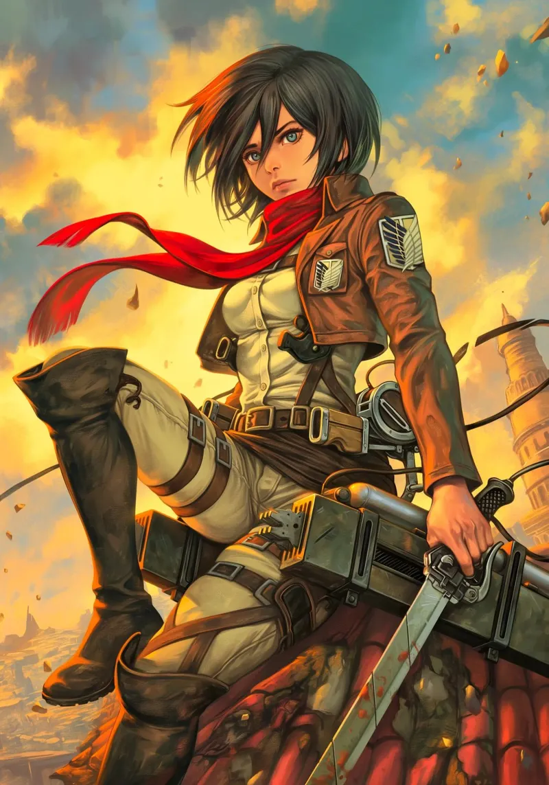 Mikasa Ackerman Attacco su Titano poster con telaio in legno da Fleur de Lys