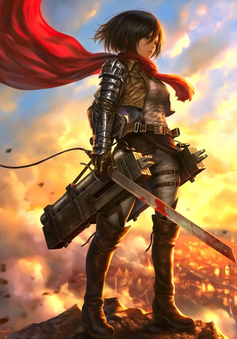 Mikasa Ackerman Attacco su Titano poster con telaio in alluminio da Fleur de Lys