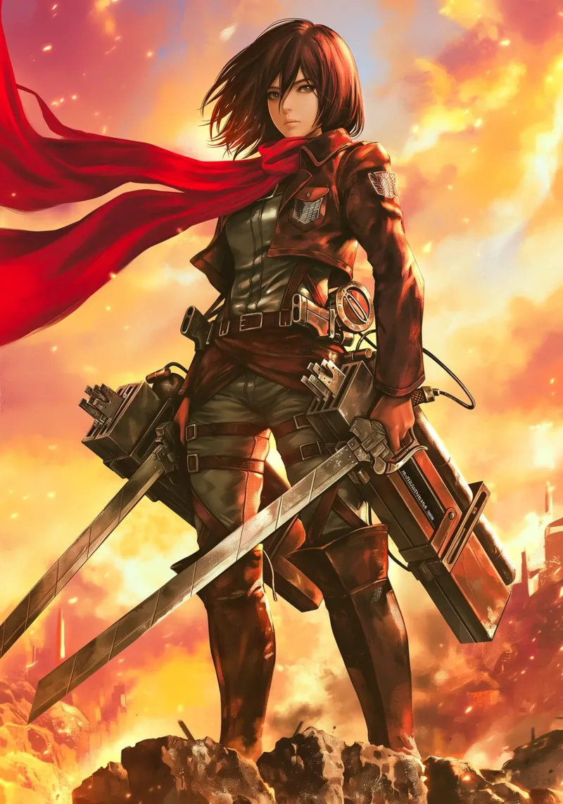 Mikasa Ackerman Attacco su Titano poster con telaio in alluminio da Fleur de Lys