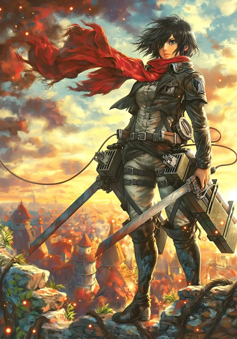 Mikasa Ackerman Attacco su Titano poster con telaio in alluminio da Fleur de Lys