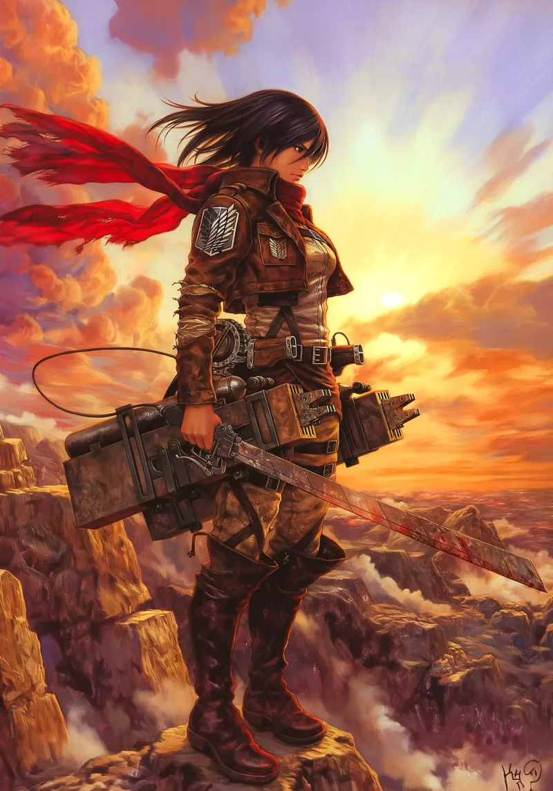 Mikasa Ackerman Attacco su Titano poster con telaio in alluminio da Fleur de Lys