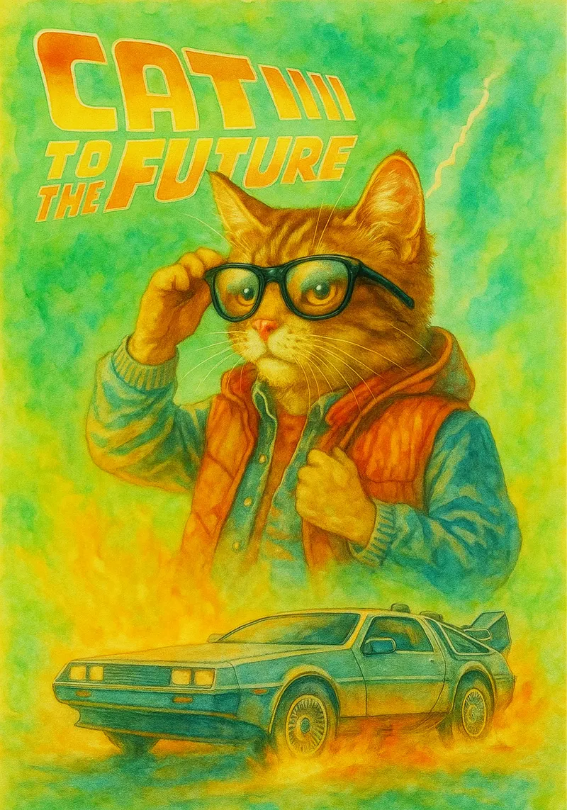 disegno parodico di Cat to the future poster da hexis