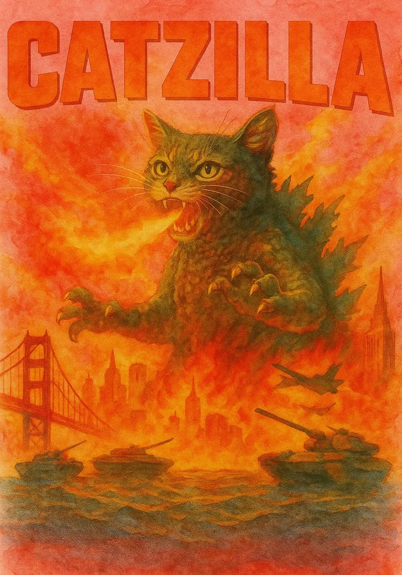 catzilla parodie tekening canvas met Baklijst van hexis