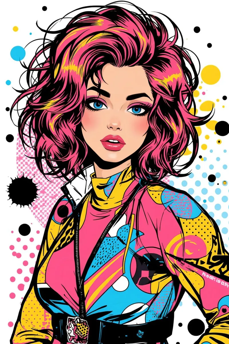 Donna con capelli e giacca colorati poster con telaio in alluminio da DesignDoodle