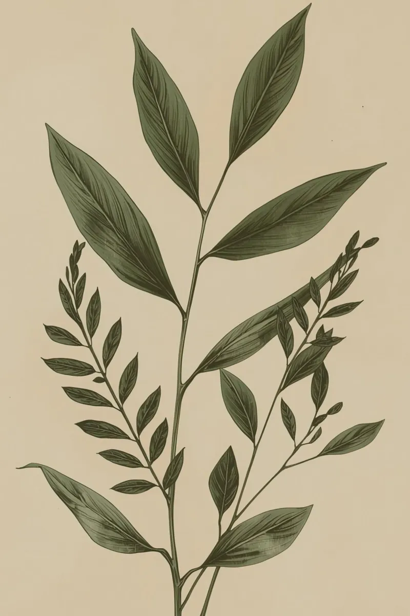 Fusti e foglie di piante botaniche poster con telaio in alluminio da DesignDoodle