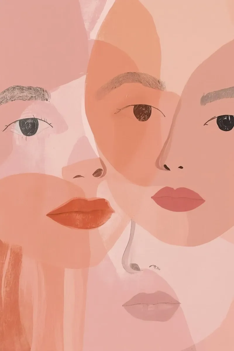 Tre volti sovrapposti in rosa e arancione tela con Cornice a cassetta da DesignDoodle