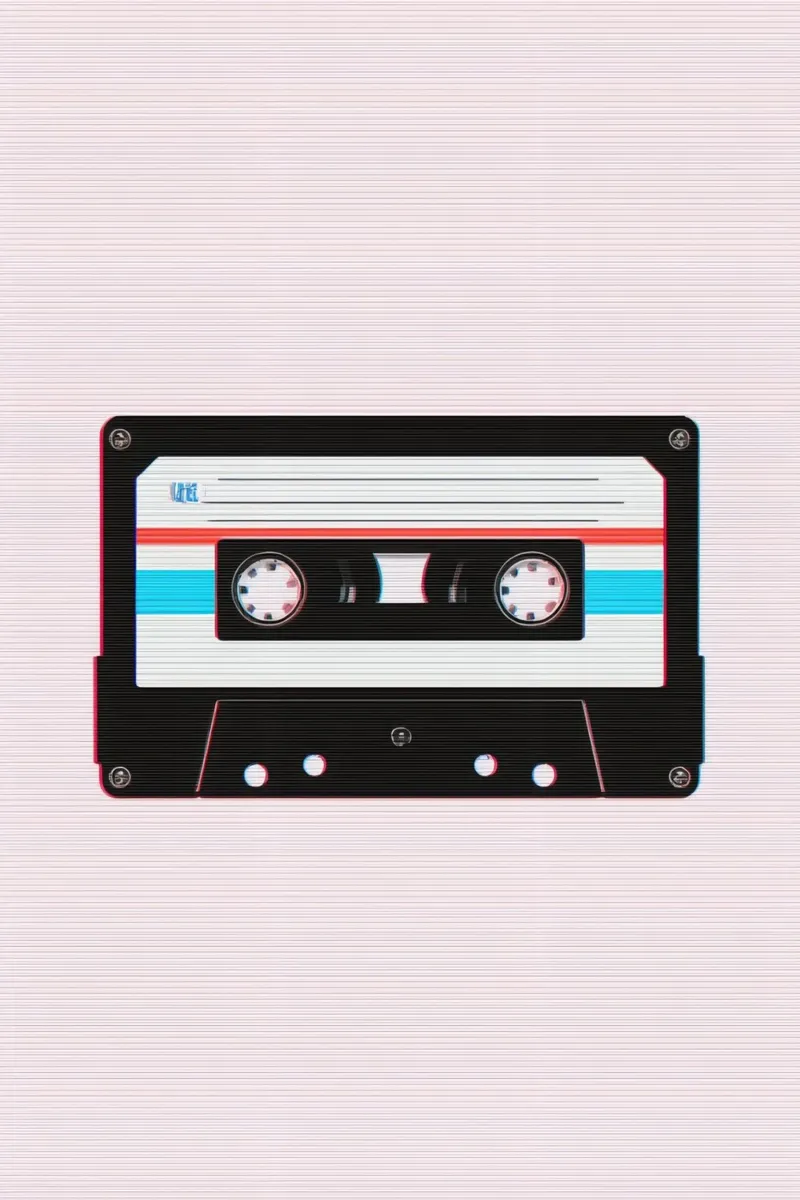 Nastro a cassetta con effetto glitch su sfondo a righe poster con telaio in alluminio da DesignDoodle