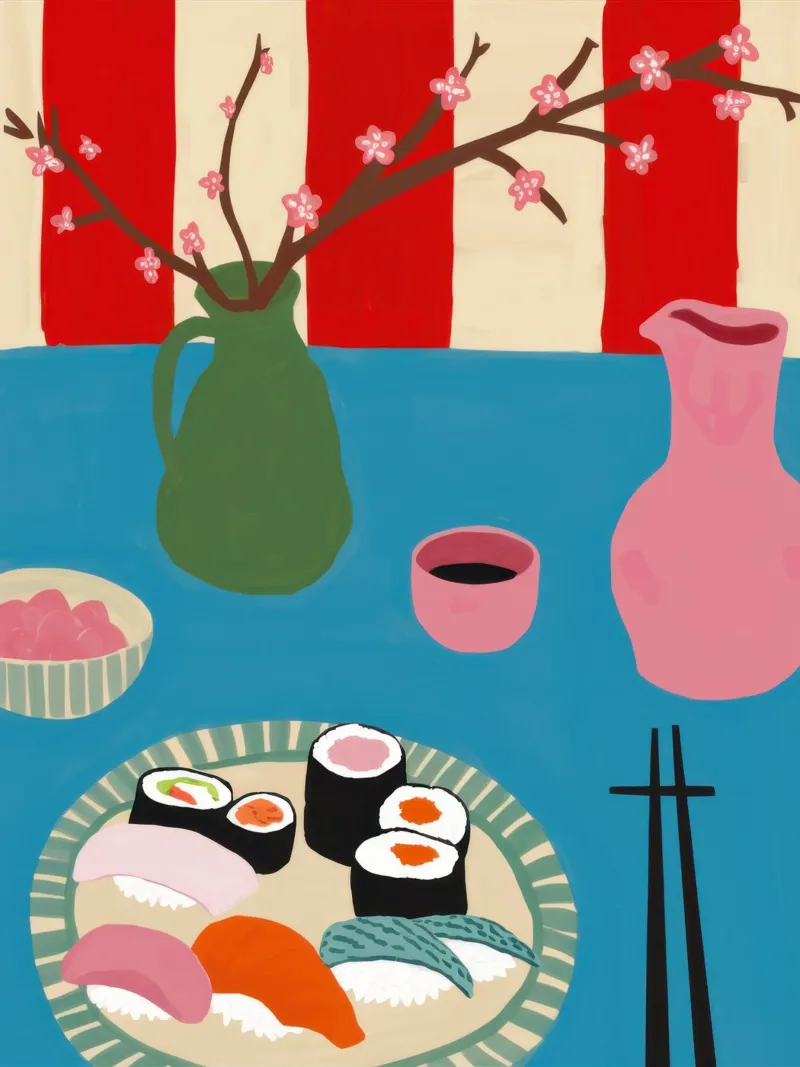 Piatto di sushi moderno poster con telaio in plastica da Snow Mist