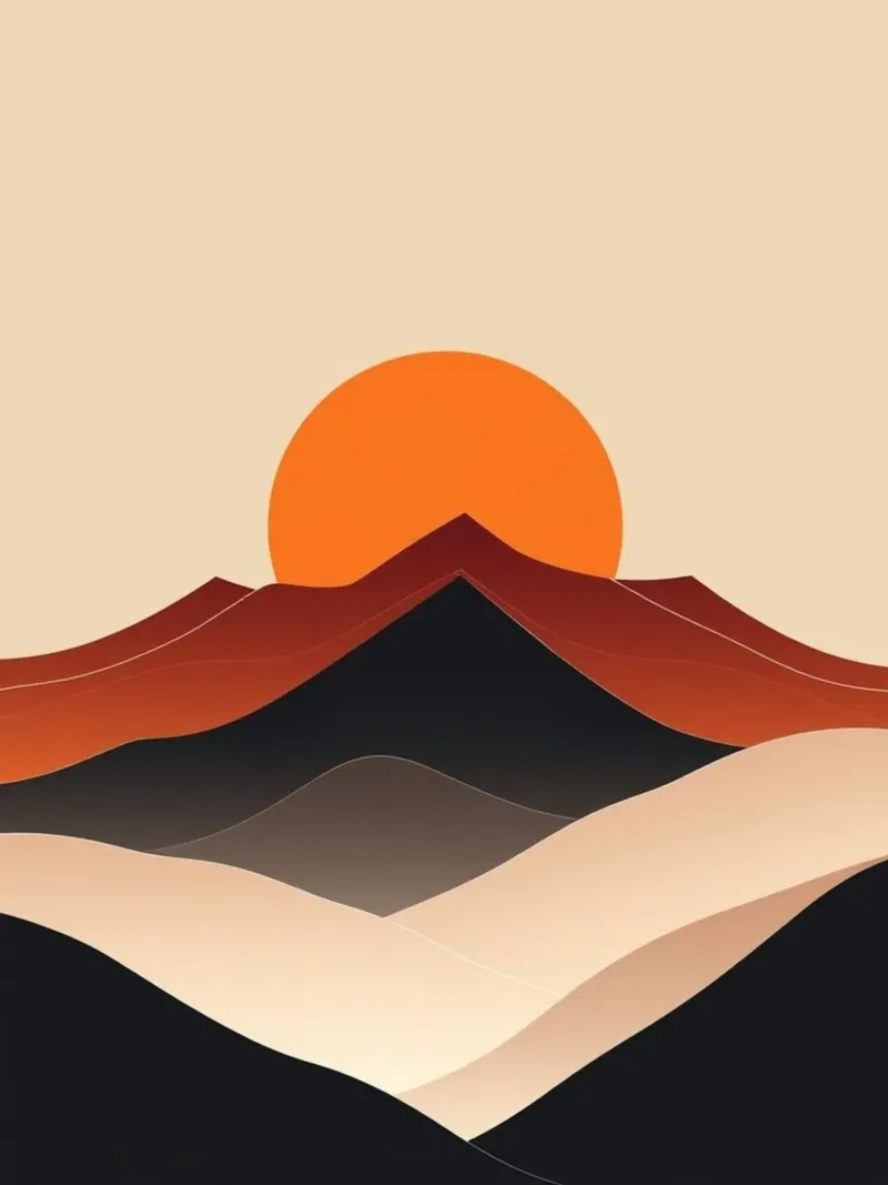 Abstract Minimalist Sunset over Layered Desert Mountains canvas with Floater frame by Artistic-shop