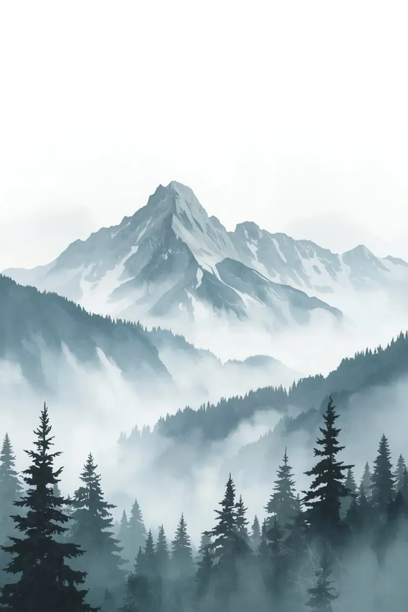 Mountain Range Behind Misty Forest canvas with Floater frame by DesignDoodle