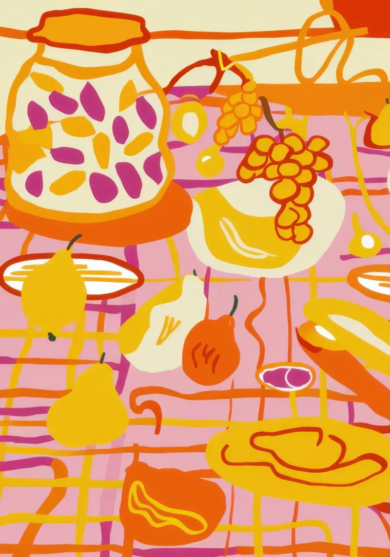 Rapsodia della cucina dorata poster con telaio in plastica da Astra Mist