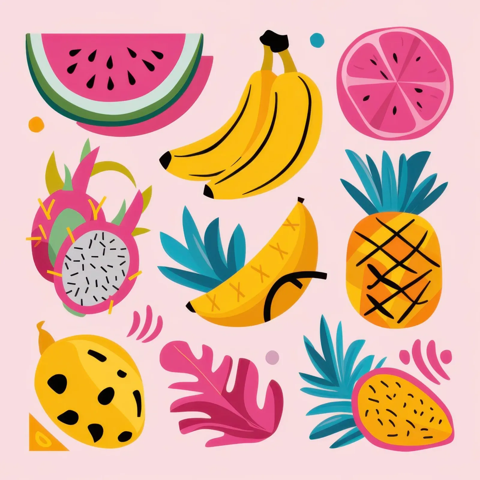 Fiesta di frutta tropicale poster con telaio in legno da Astra Mist