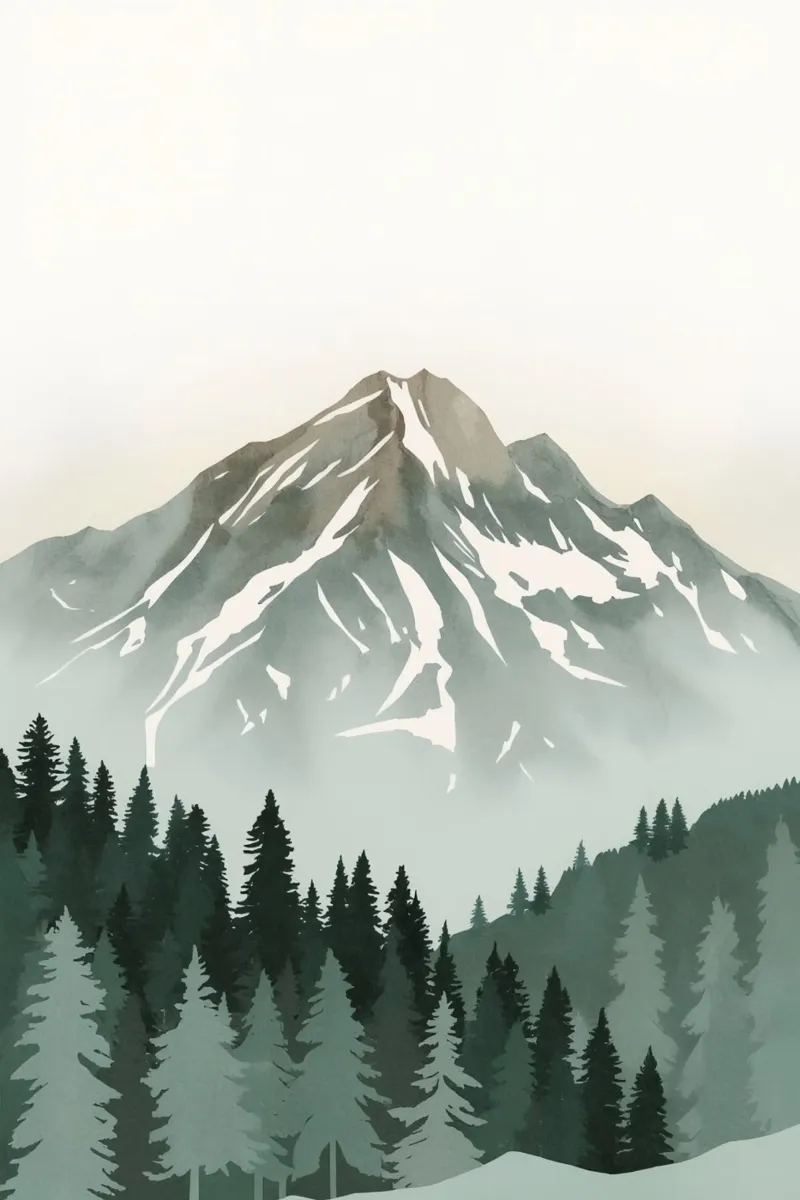 Mountain Range with Evergreen Forest canvas with Floater frame by DesignDoodle
