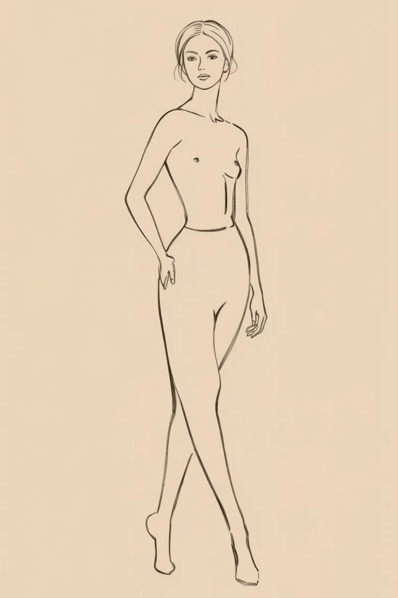 Disegno lineare di donna nuda in piedi poster con telaio in plastica da DesignDoodle