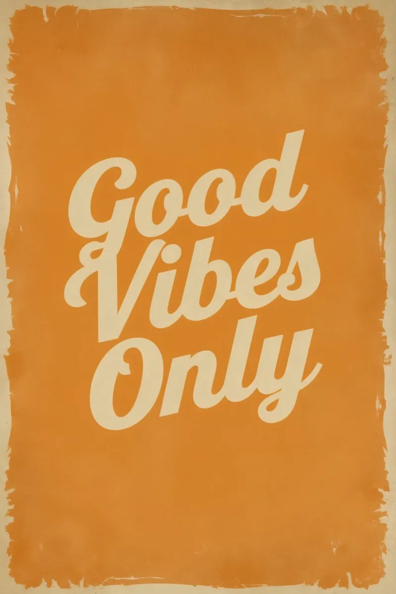 Fond orange avec crème Good Vibes Only poster avec cadre en aluminium de DesignDoodle