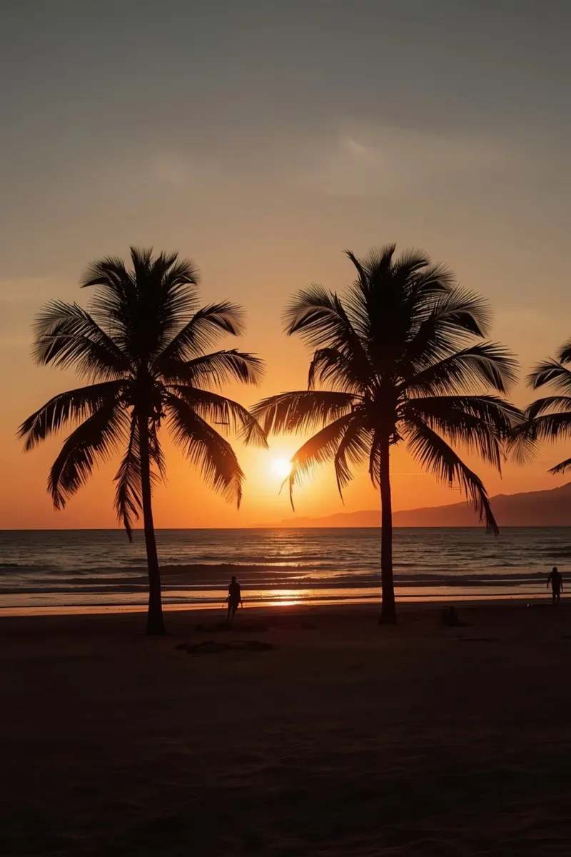 Palmbomen Silhouet Zonsondergang Strand canvas met Baklijst van DesignDoodle