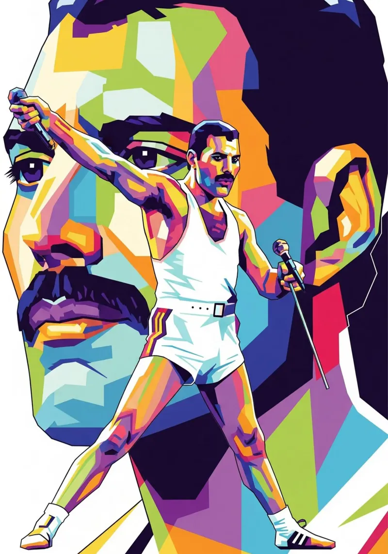 Ritratto pop art di Freddie Mercury #1 poster con telaio in alluminio da Hantamrata