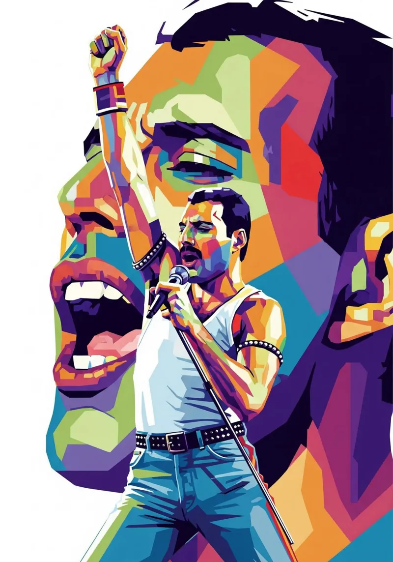 Ritratto pop art di Freddie Mercury #2 poster con telaio in legno da Hantamrata