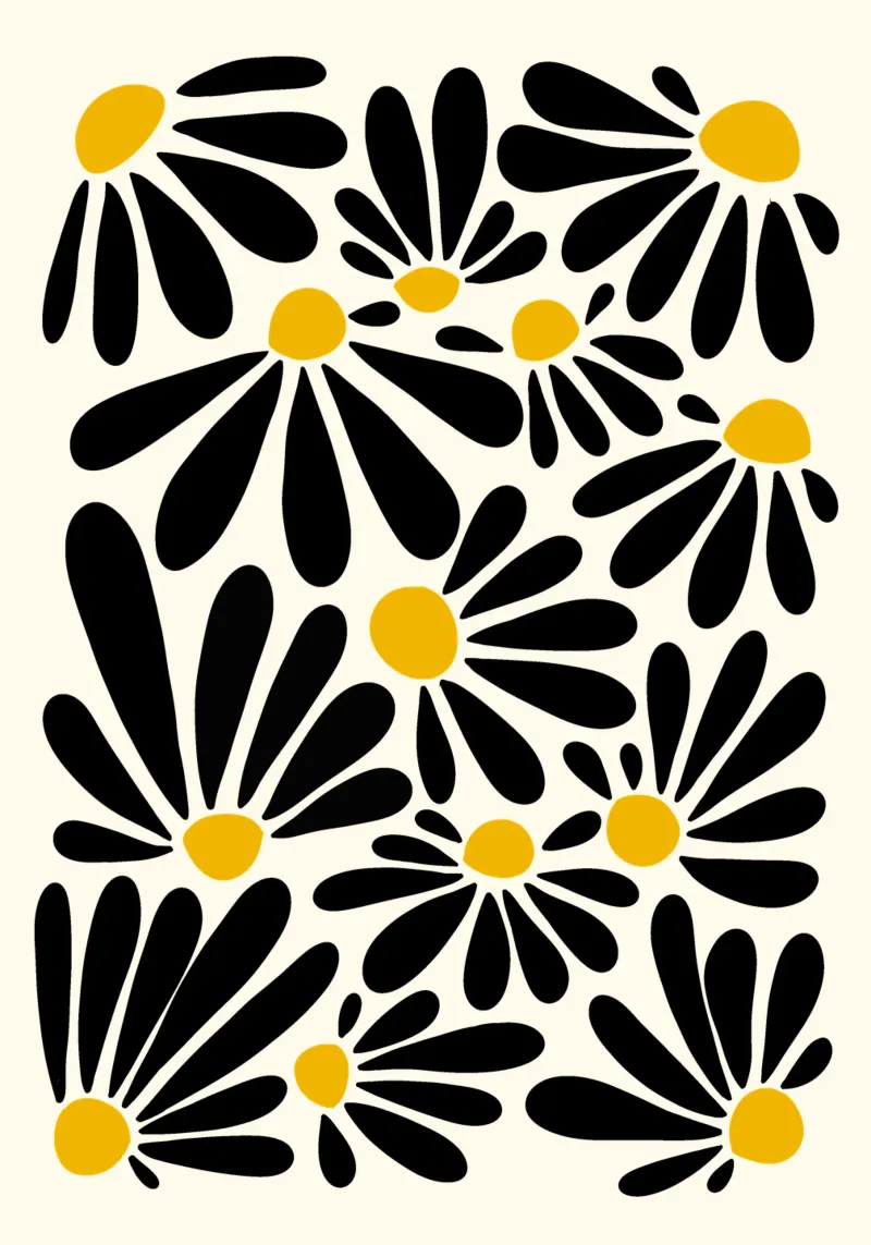 Black petals flowers poster con telaio in legno da TijanaArtStudio88