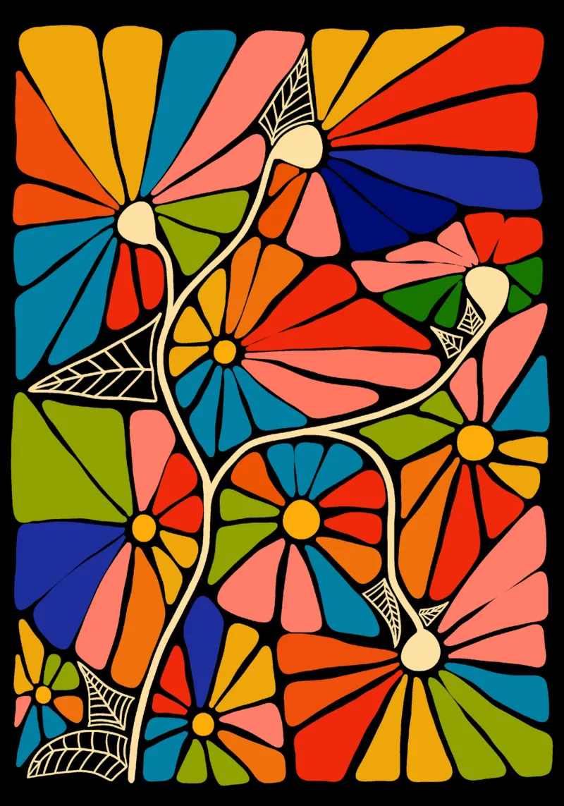Colorful hippie abstract super powerful flowers poster con telaio in plastica da TijanaArtStudio88