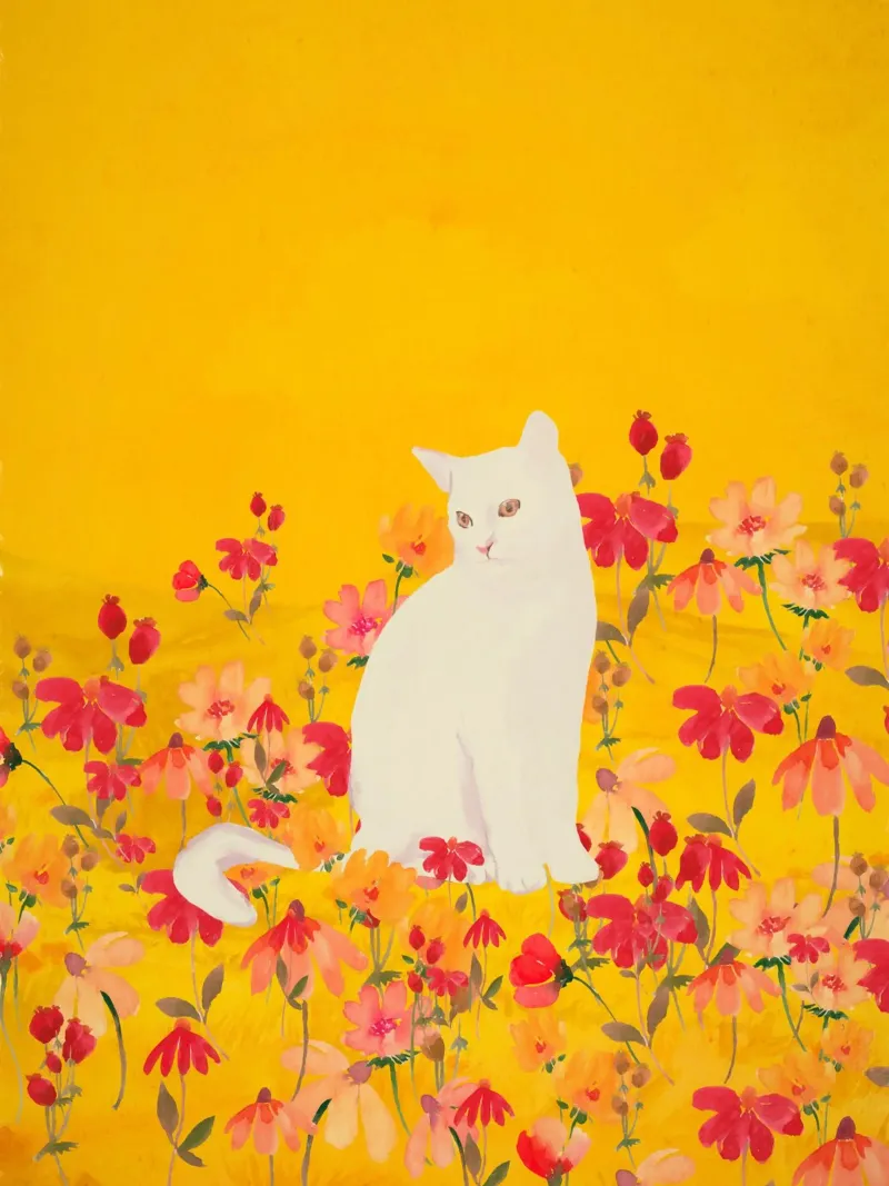 gatto in un campo di fiori 3 plexiglass da ThingDesign