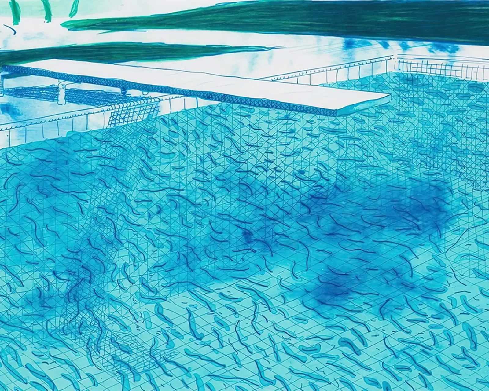 Litografia di acqua fatta di linee con due lavaggi blu chiaro poster con telaio in plastica da Glen Stephens