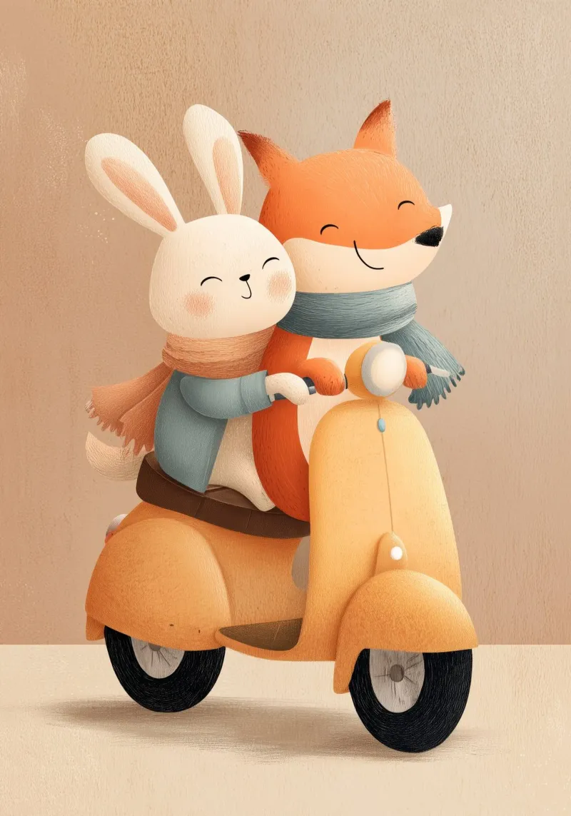 Bunny & Fox Adventures poster con telaio in legno da Kiara