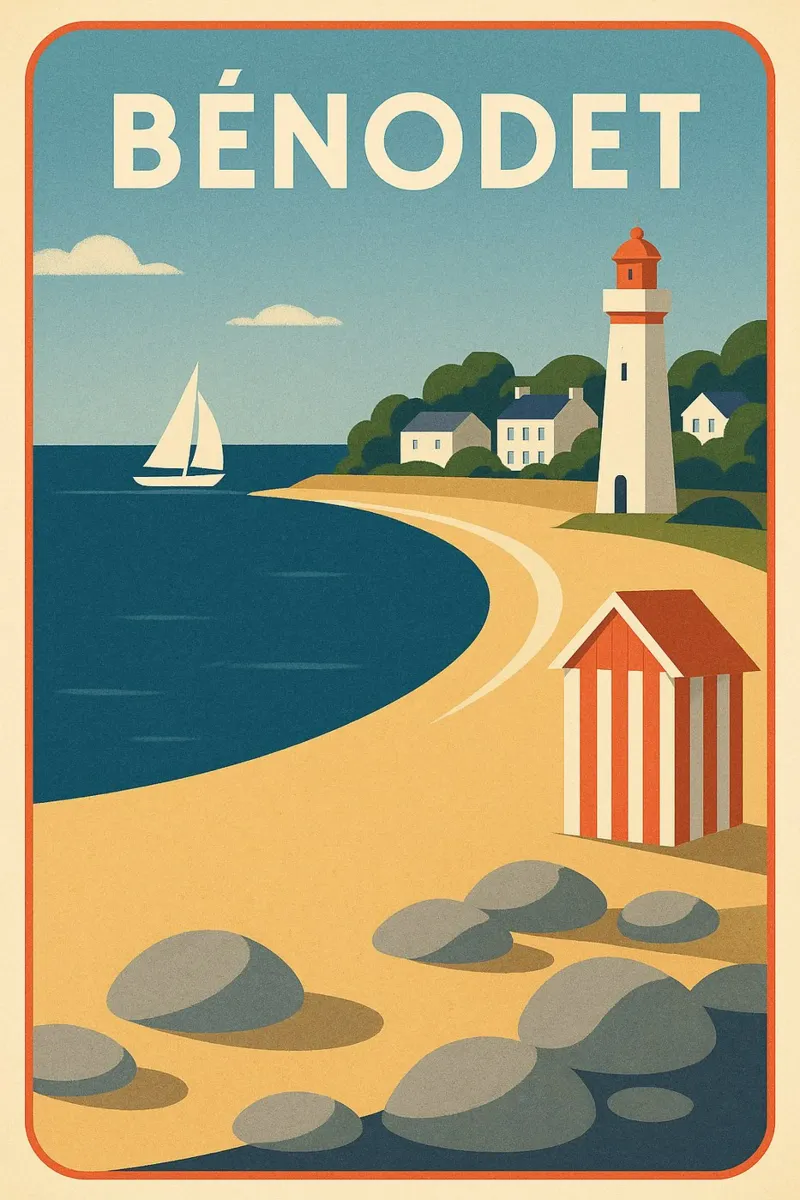 Poster d'epoca Bénodet - Spiaggia, faro e vela in Bretagna poster con telaio in plastica da JETLAG | affiches voyage