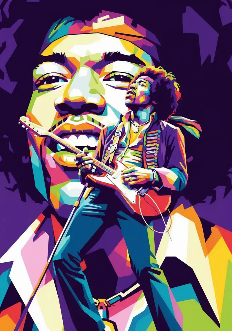 Ritratto pop art di Jimi Hendrix #2 poster con telaio in alluminio da Hantamrata