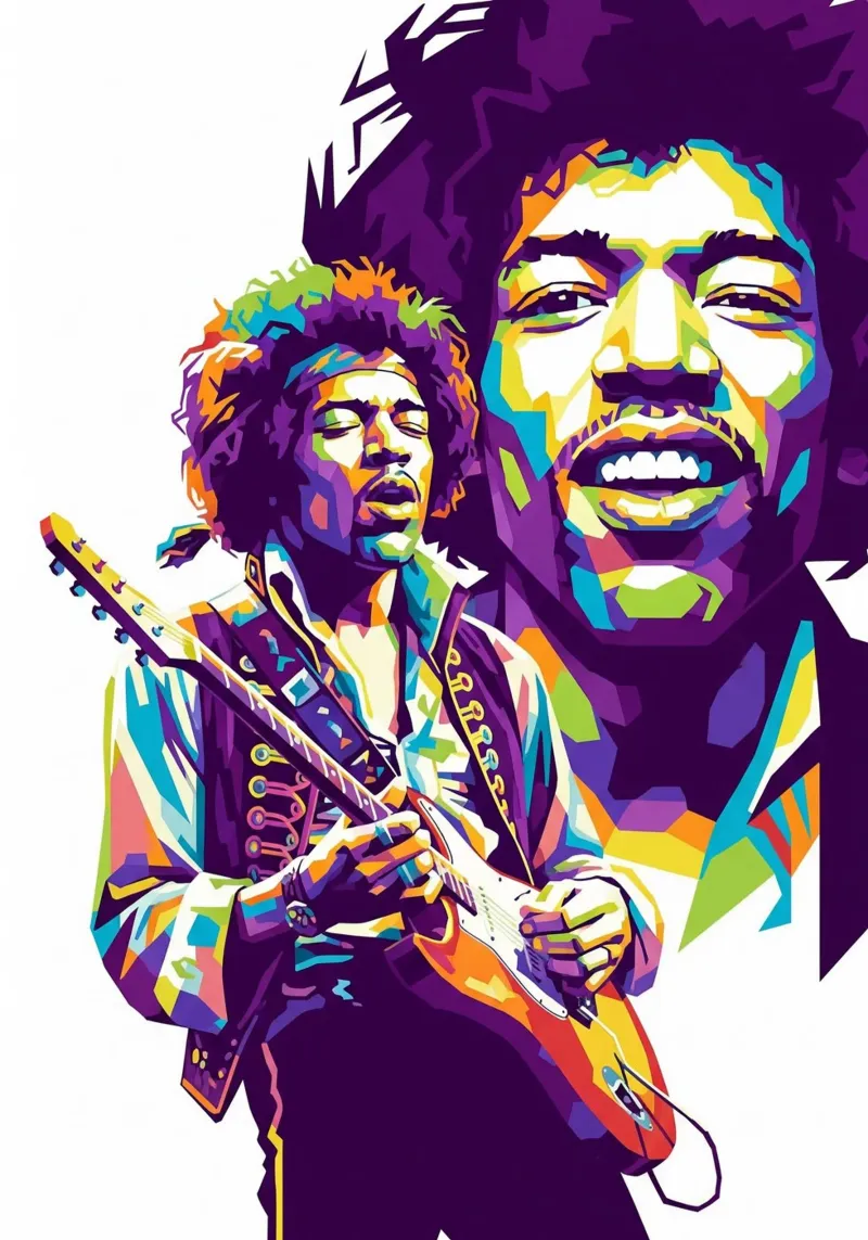 Ritratto pop art di Jimi Hendrix #3 poster con telaio in plastica da Hantamrata