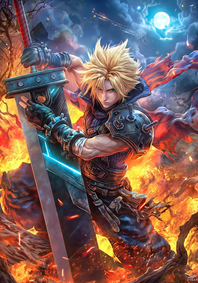 Cloud Strife Final Fantasy VII FF7 poster con telaio in alluminio da Fleur de Lys