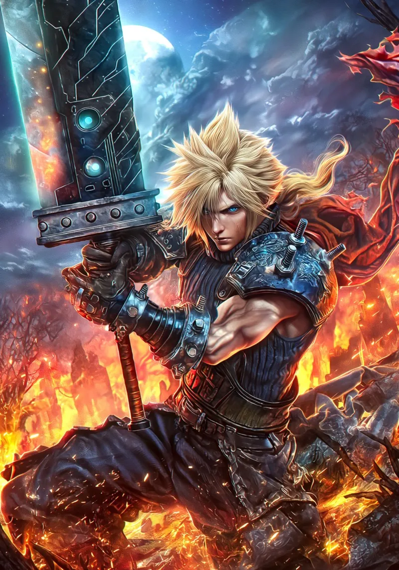 Cloud Strife Final Fantasy VII FF7 poster con telaio in alluminio da Fleur de Lys