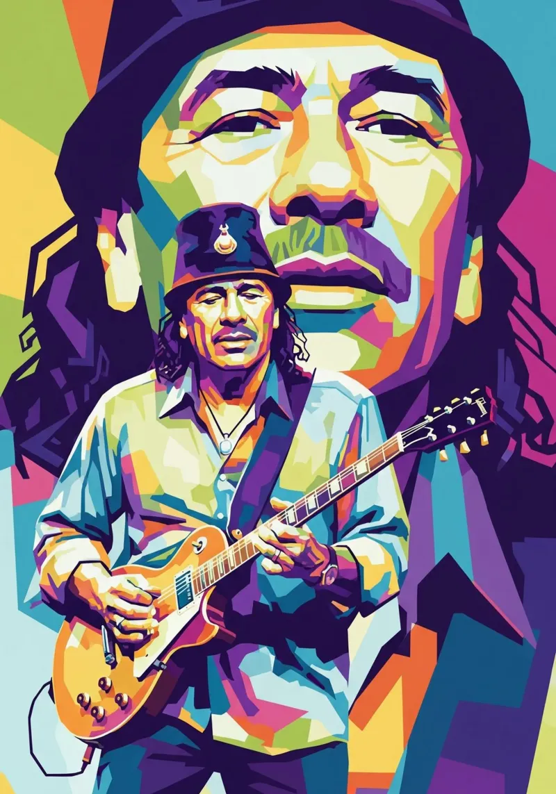 Carlos Santana ritratto pop art #2 poster con telaio in alluminio da Hantamrata