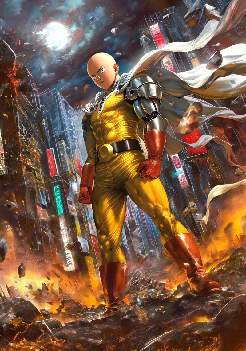Saitama One Punch Man poster con telaio in alluminio da Fleur de Lys