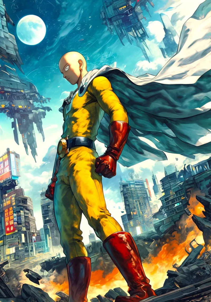 Saitama One Punch Man tela con Cornice a cassetta da Fleur de Lys
