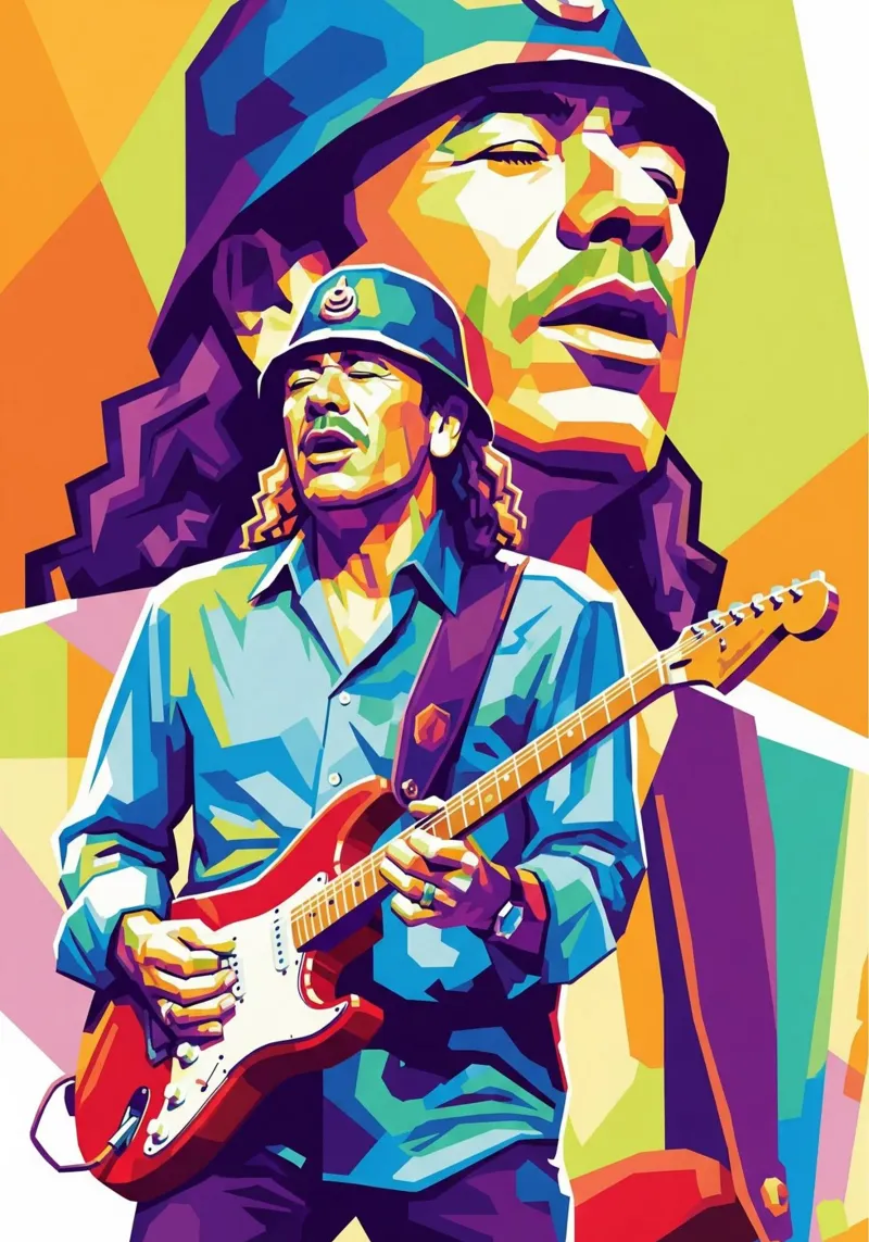 Carlos Santana ritratto pop art #4 poster con telaio in legno da Hantamrata