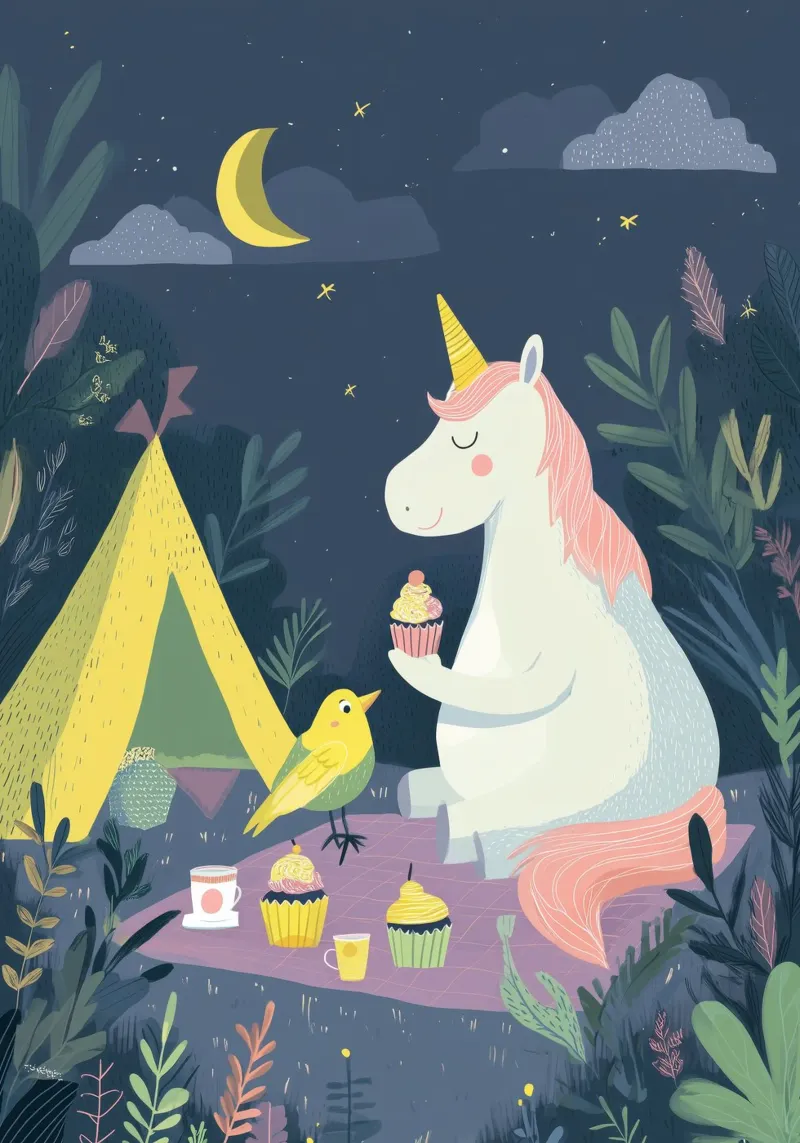 Unicorn Picnic 2 poster con telaio in alluminio da Kiara